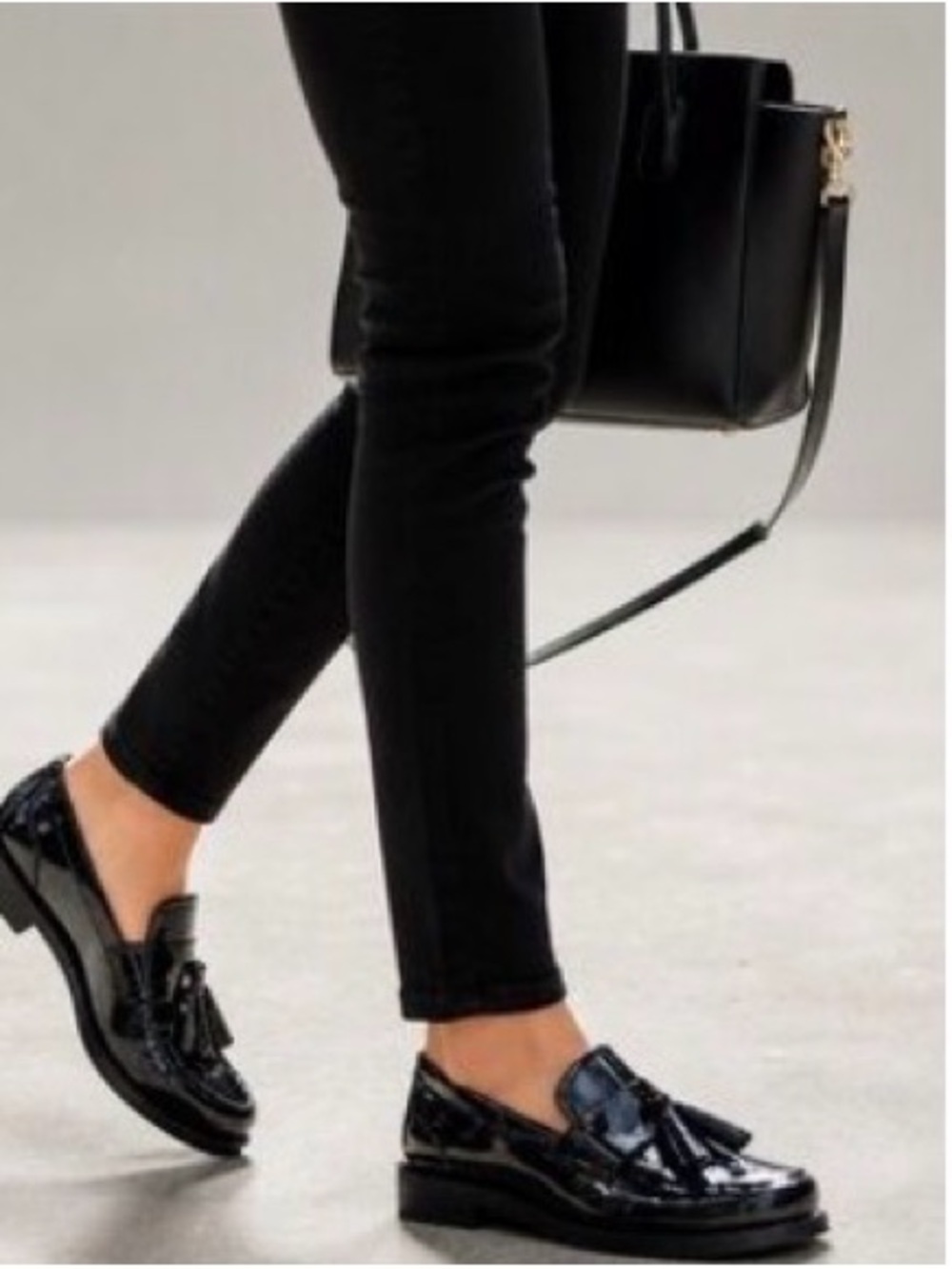 Franco Sarto Lucia Black Patent Tassel Loafers